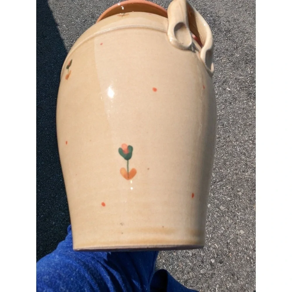 Cottagecore Tuscan Pottery Vase Italian Floral Double Handle‎ Decor
